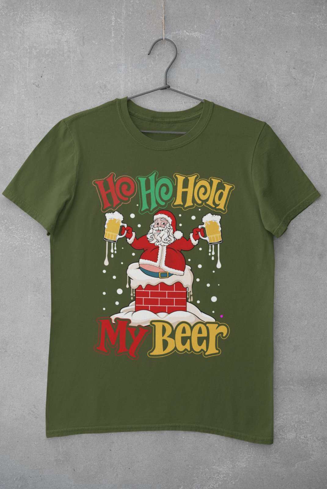 Funny Christmas Santa T-Shirt Ho Ho Hold My Beer Gift Xmas Drinking Joke T-Shirt