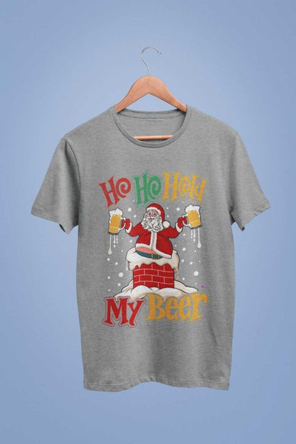 Funny Christmas Santa T-Shirt Ho Ho Hold My Beer Gift Xmas Drinking Joke T-Shirt