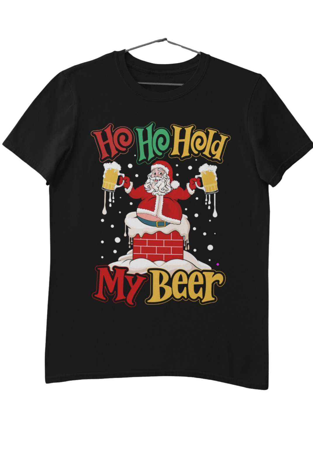 Funny Christmas Santa T-Shirt Ho Ho Hold My Beer Gift Xmas Drinking Joke T-Shirt