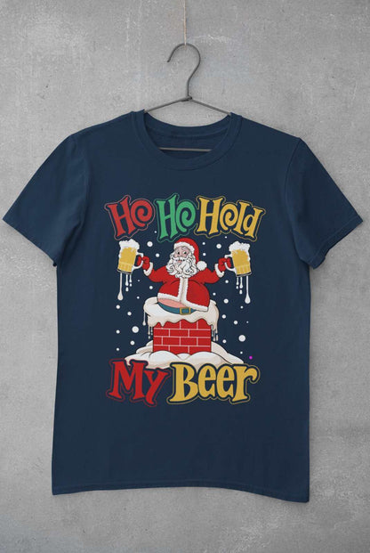 Funny Christmas Santa T-Shirt Ho Ho Hold My Beer Gift Xmas Drinking Joke T-Shirt