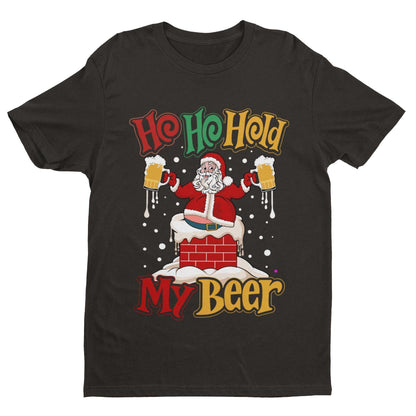 Funny Christmas Santa T-Shirt Ho Ho Hold My Beer Gift Xmas Drinking Joke T-Shirt
