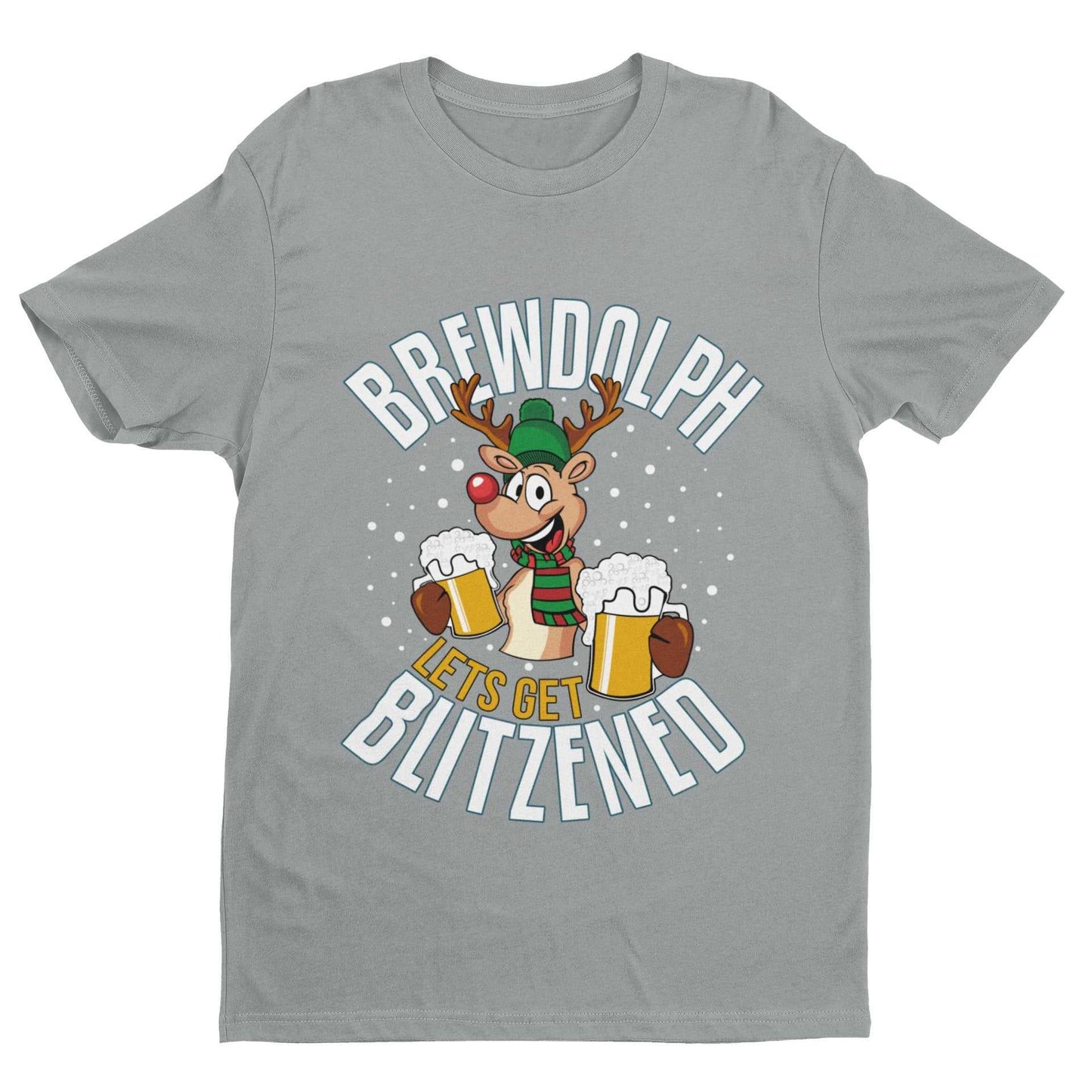 Funny Christmas T-Shirt Brewdolph Lets Get Blitzened Rudolph Reindeer Drinking T-Shirt Gift