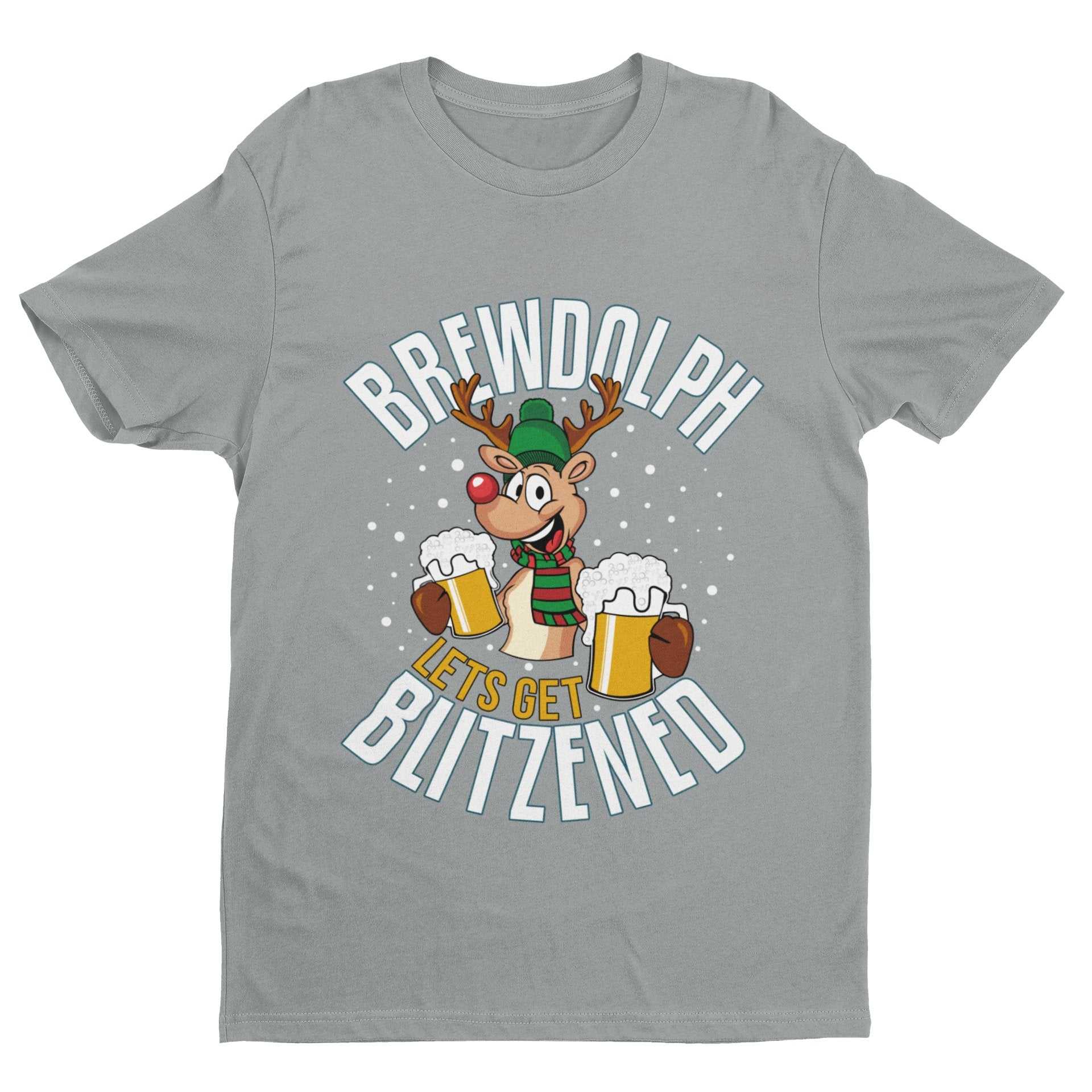 Funny Christmas T-Shirt Brewdolph Lets Get Blitzened Rudolph Reindeer Drinking T-Shirt Gift