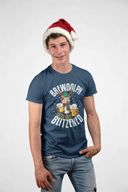 Funny Christmas T-Shirt Brewdolph Lets Get Blitzened Rudolph Reindeer Drinking T-Shirt Gift