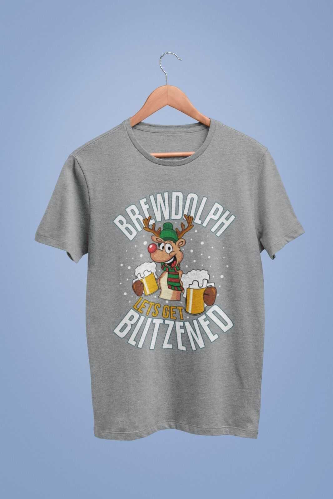 Funny Christmas T-Shirt Brewdolph Lets Get Blitzened Rudolph Reindeer Drinking T-Shirt Gift