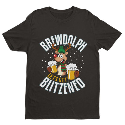 Funny Christmas T-Shirt Brewdolph Lets Get Blitzened Rudolph Reindeer Drinking T-Shirt Gift