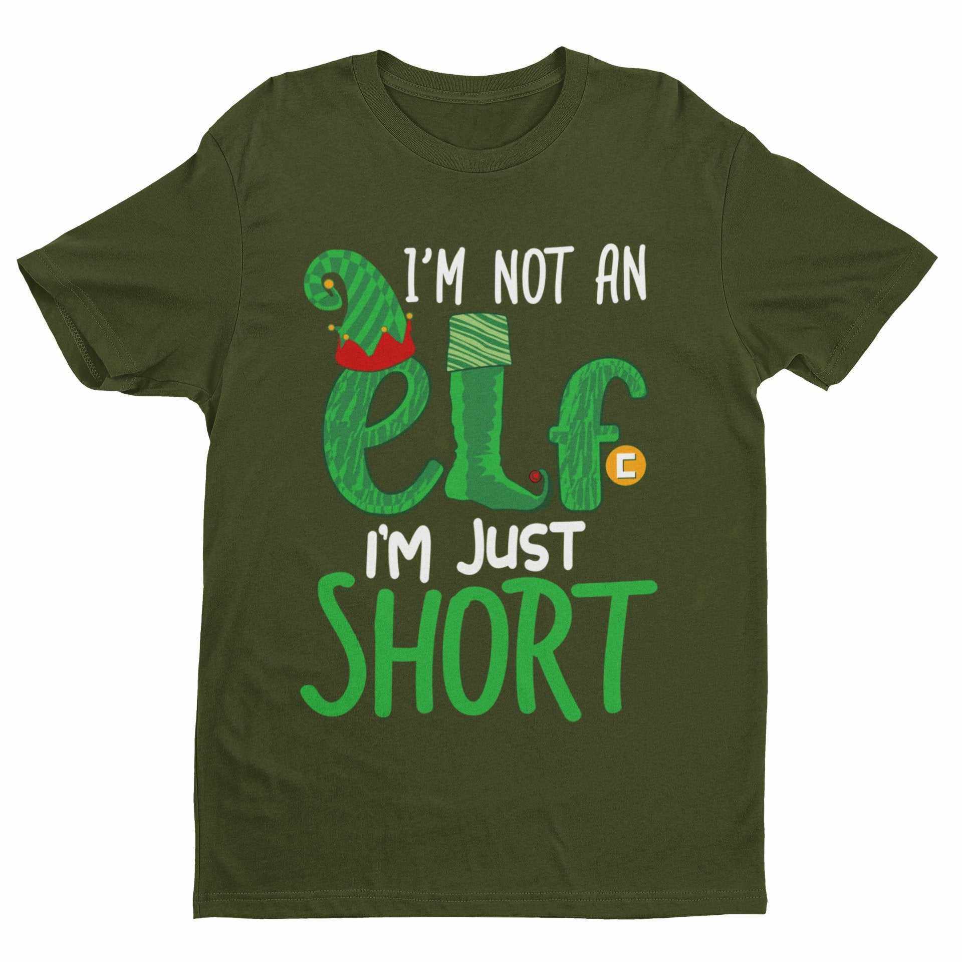 Funny Christmas T-Shirt I'm Not An Elf I'm Just Short Gift Novelty Xmas T-Shirt