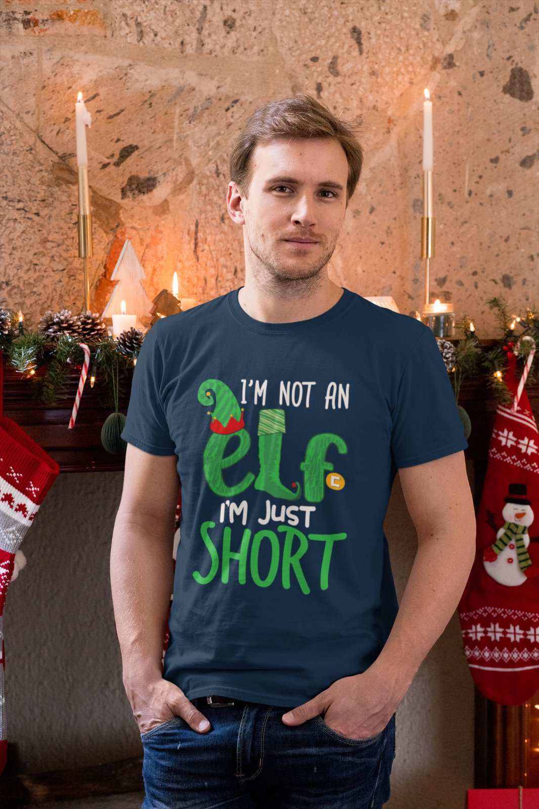 Funny Christmas T-Shirt I'm Not An Elf I'm Just Short Gift Novelty Xmas T-Shirt
