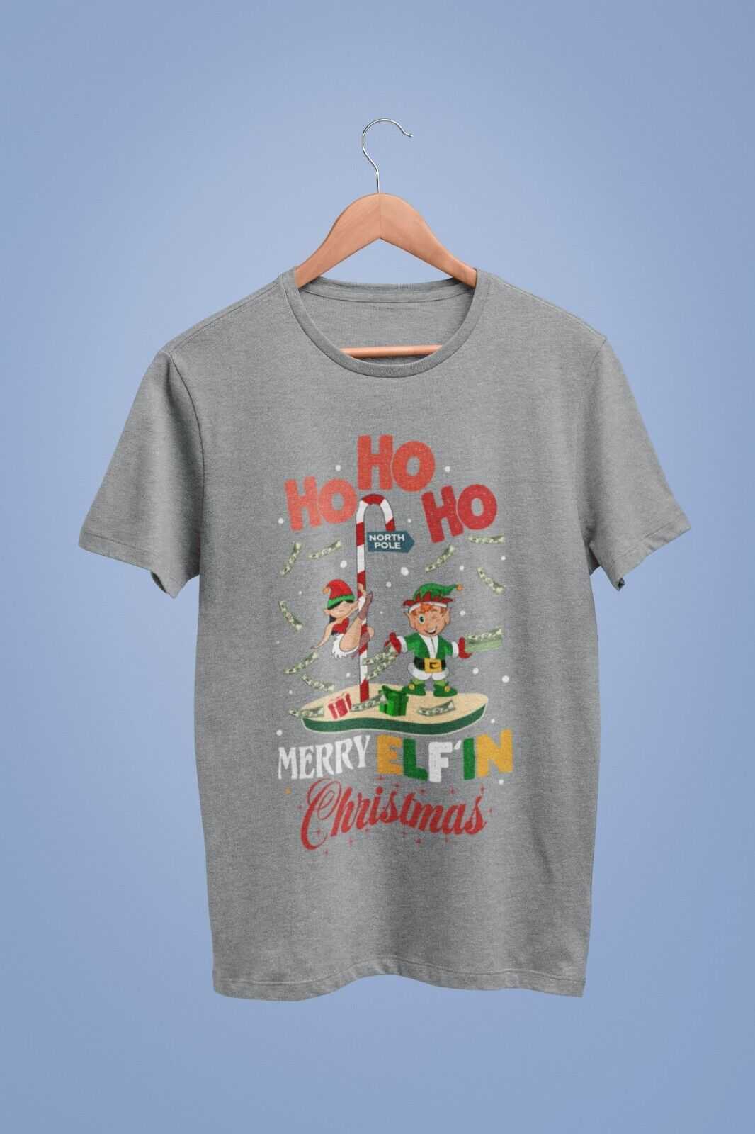 Funny Christmas T-Shirt Merry Elfin Xmas Rude Stripper Pole Naughty Gift Joke T-Shirt