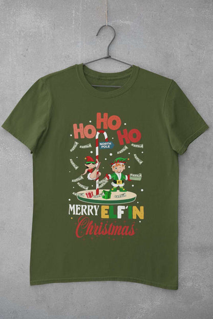 Funny Christmas T-Shirt Merry Elfin Xmas Rude Stripper Pole Naughty Gift Joke T-Shirt