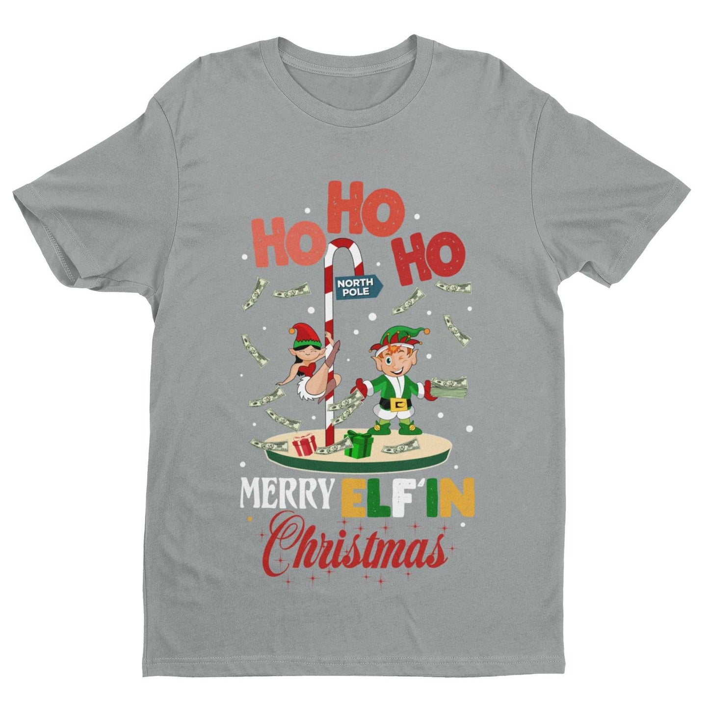 Funny Christmas T-Shirt Merry Elfin Xmas Rude Stripper Pole Naughty Gift Joke T-Shirt