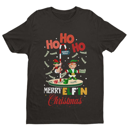 Funny Christmas T-Shirt Merry Elfin Xmas Rude Stripper Pole Naughty Gift Joke T-Shirt