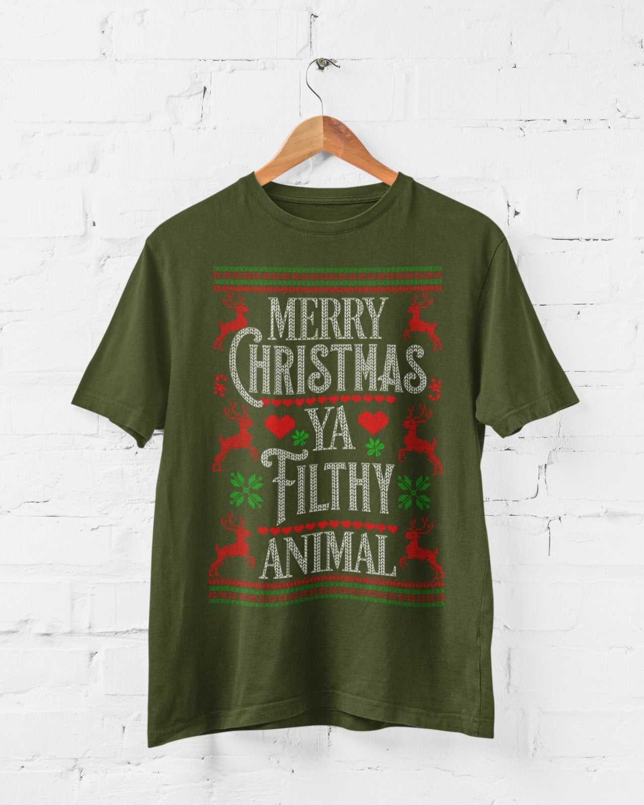 Funny Christmas T-Shirt Merry Ya Filthy Animal Xmas Jumper Style Alone Home Gift Sweatshirt
