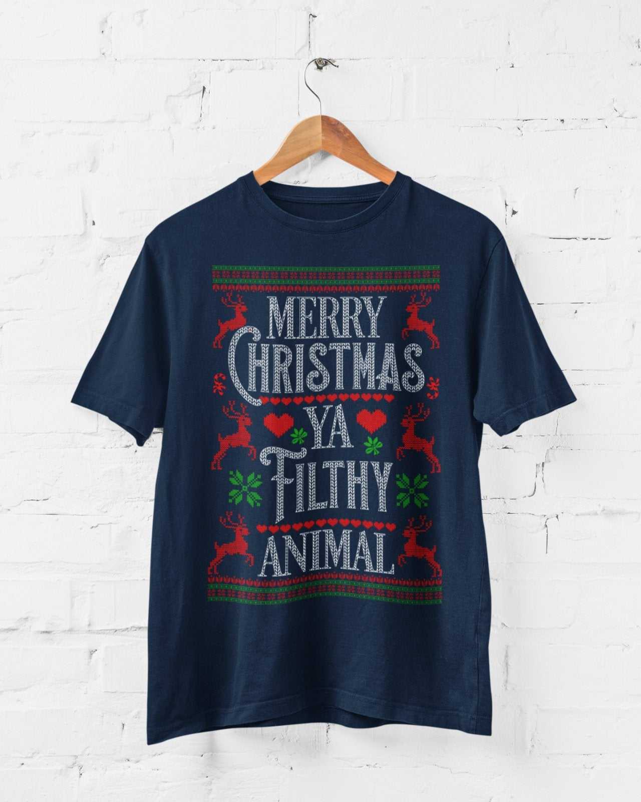 Funny Christmas T-Shirt Merry Ya Filthy Animal Xmas Jumper Style Alone Home Gift Sweatshirt
