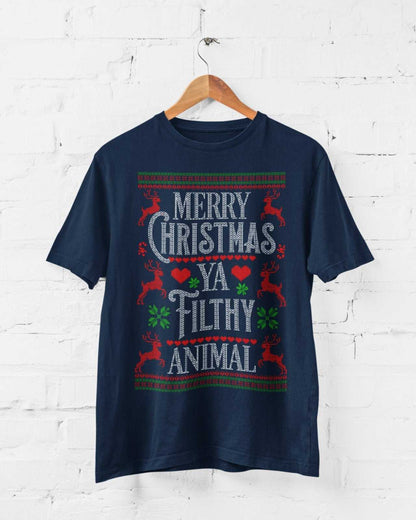 Funny Christmas T-Shirt Merry Ya Filthy Animal Xmas Jumper Style Alone Home Gift Sweatshirt