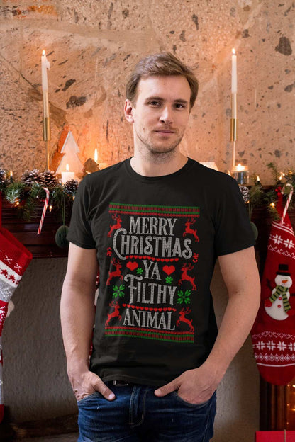 Funny Christmas T-Shirt Merry Ya Filthy Animal Xmas Jumper Style Alone Home Gift Sweatshirt