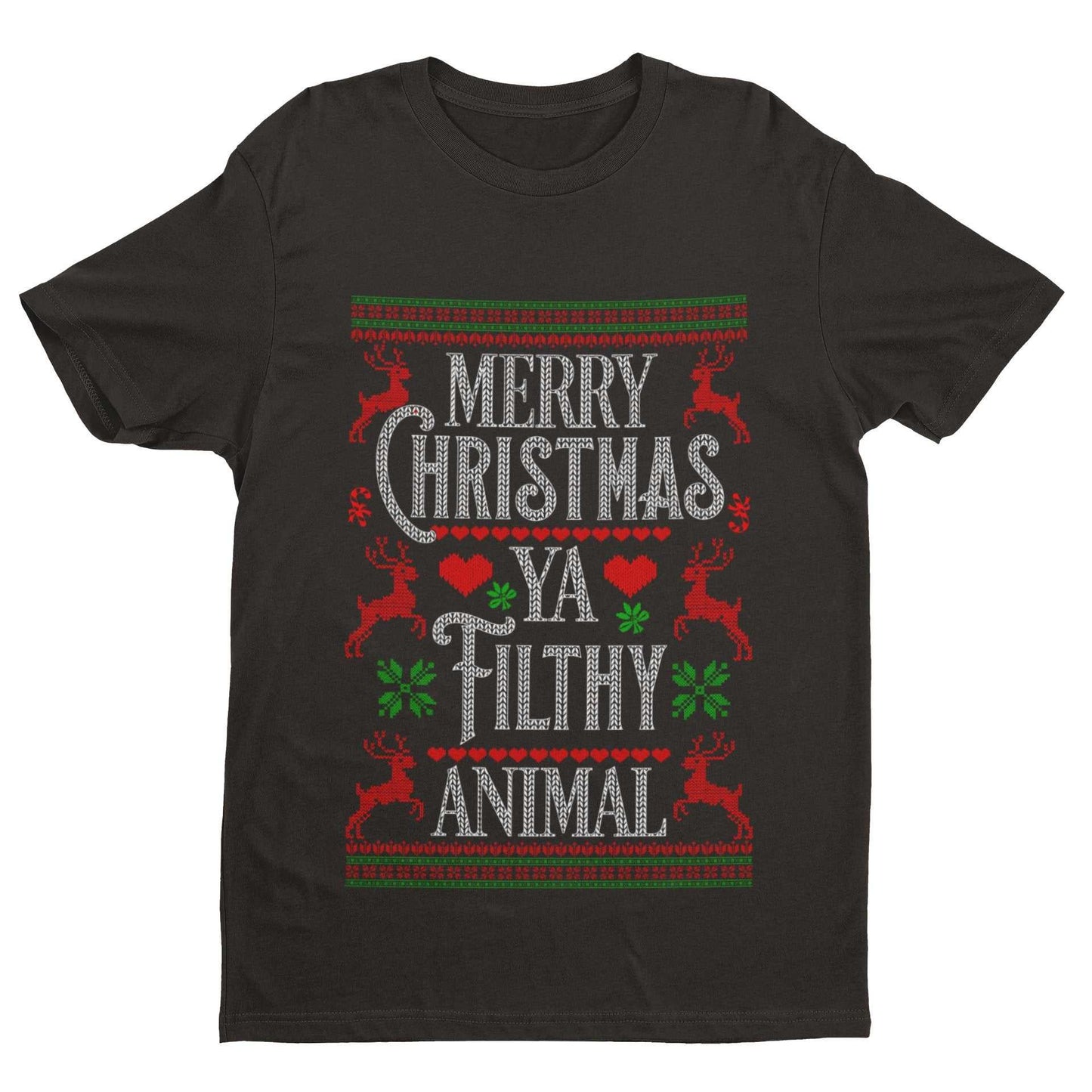 Funny Christmas T-Shirt Merry Ya Filthy Animal Xmas Jumper Style Alone Home Gift Sweatshirt