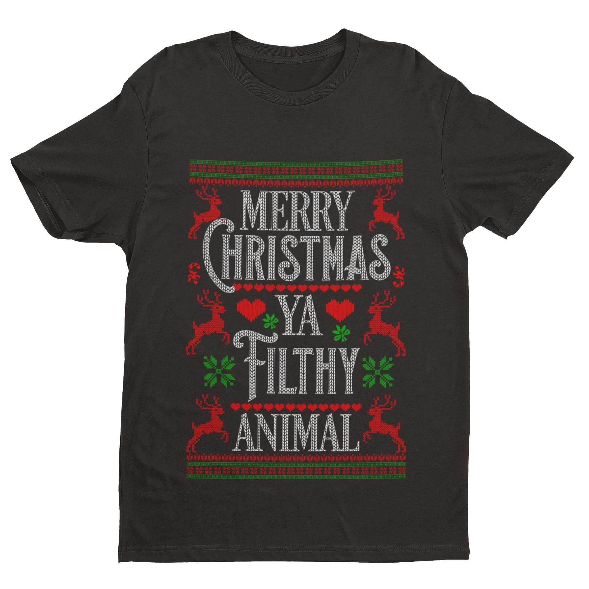 Funny Christmas T-Shirt Merry Ya Filthy Animal Xmas Jumper Style Alone Home Gift Sweatshirt