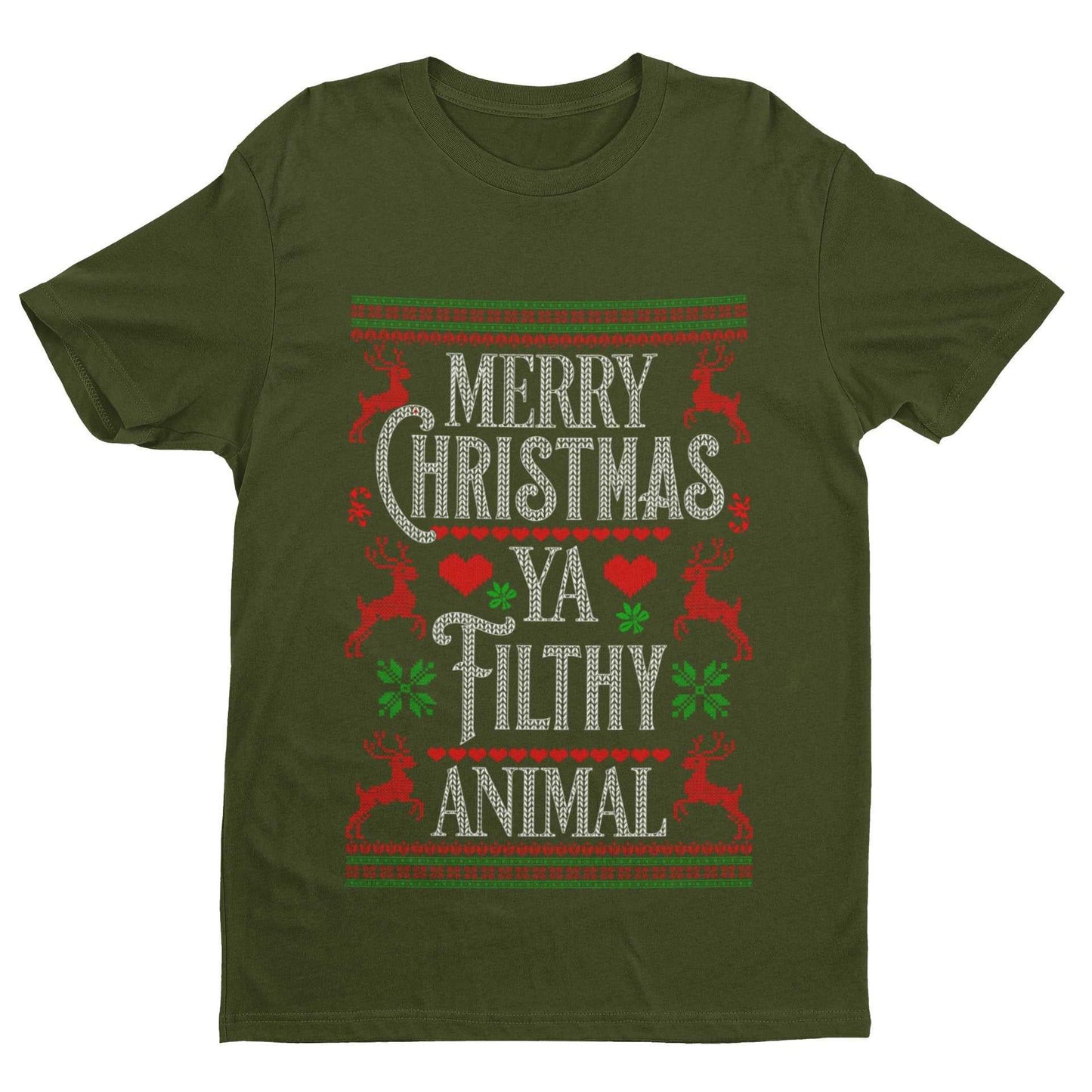 Funny Christmas T-Shirt Merry Ya Filthy Animal Xmas Jumper Style Alone Home Gift Sweatshirt