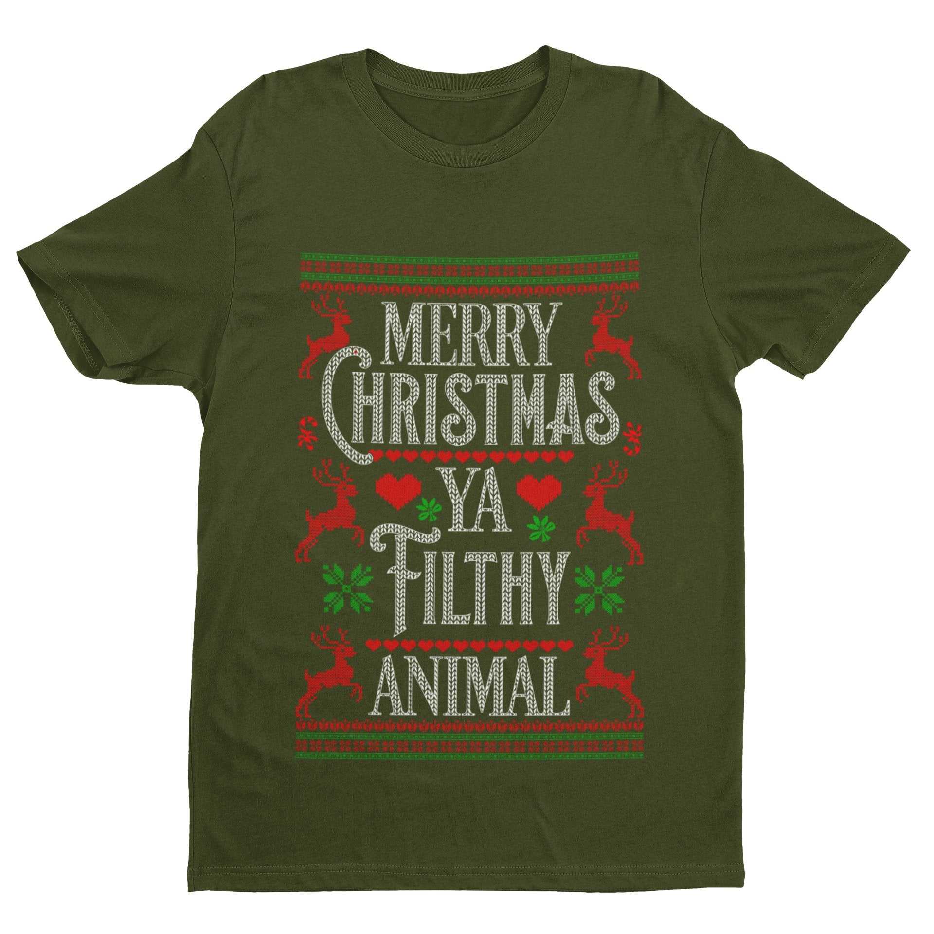 Funny Christmas T-Shirt Merry Ya Filthy Animal Xmas Jumper Style Alone Home Gift Sweatshirt