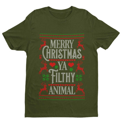 Funny Christmas T-Shirt Merry Ya Filthy Animal Xmas Jumper Style Alone Home Gift Sweatshirt