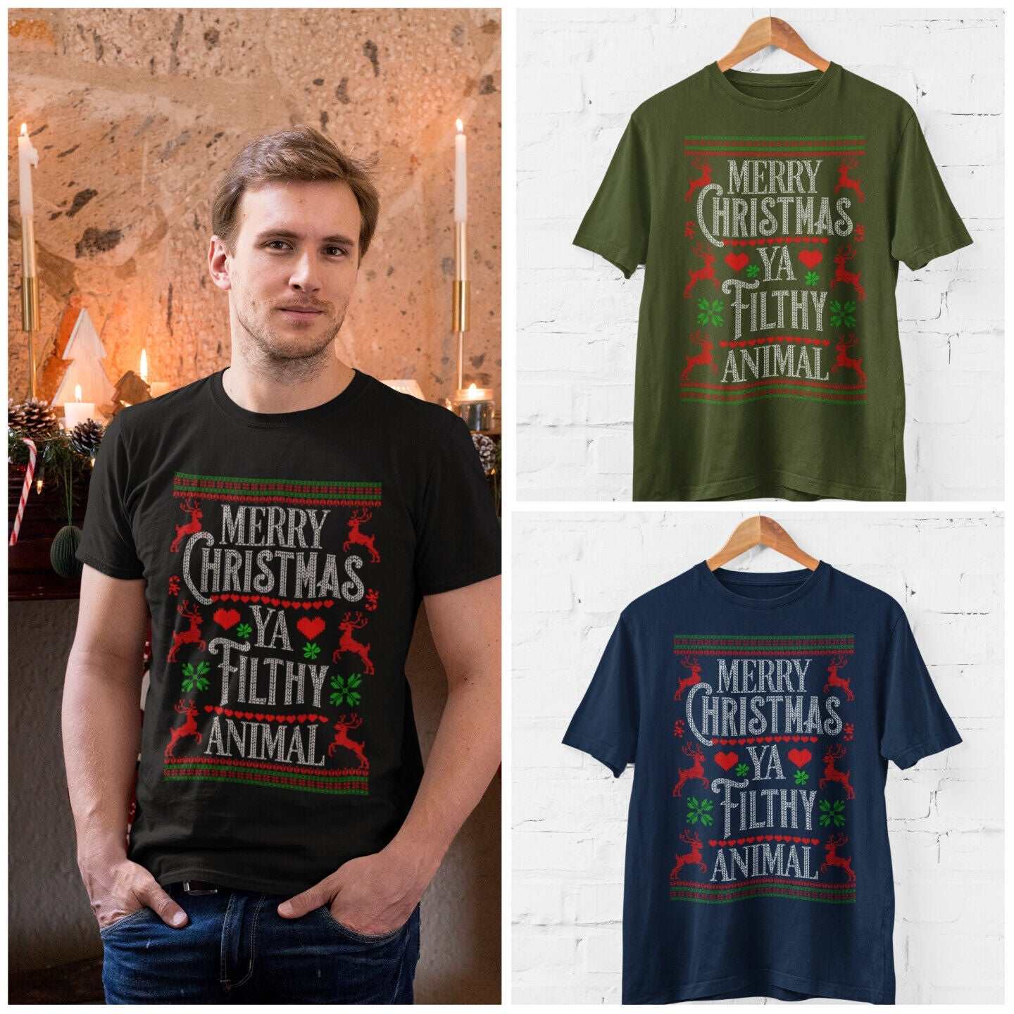 Funny Christmas T-Shirt Merry Ya Filthy Animal Xmas Jumper Style Alone Home Gift Sweatshirt