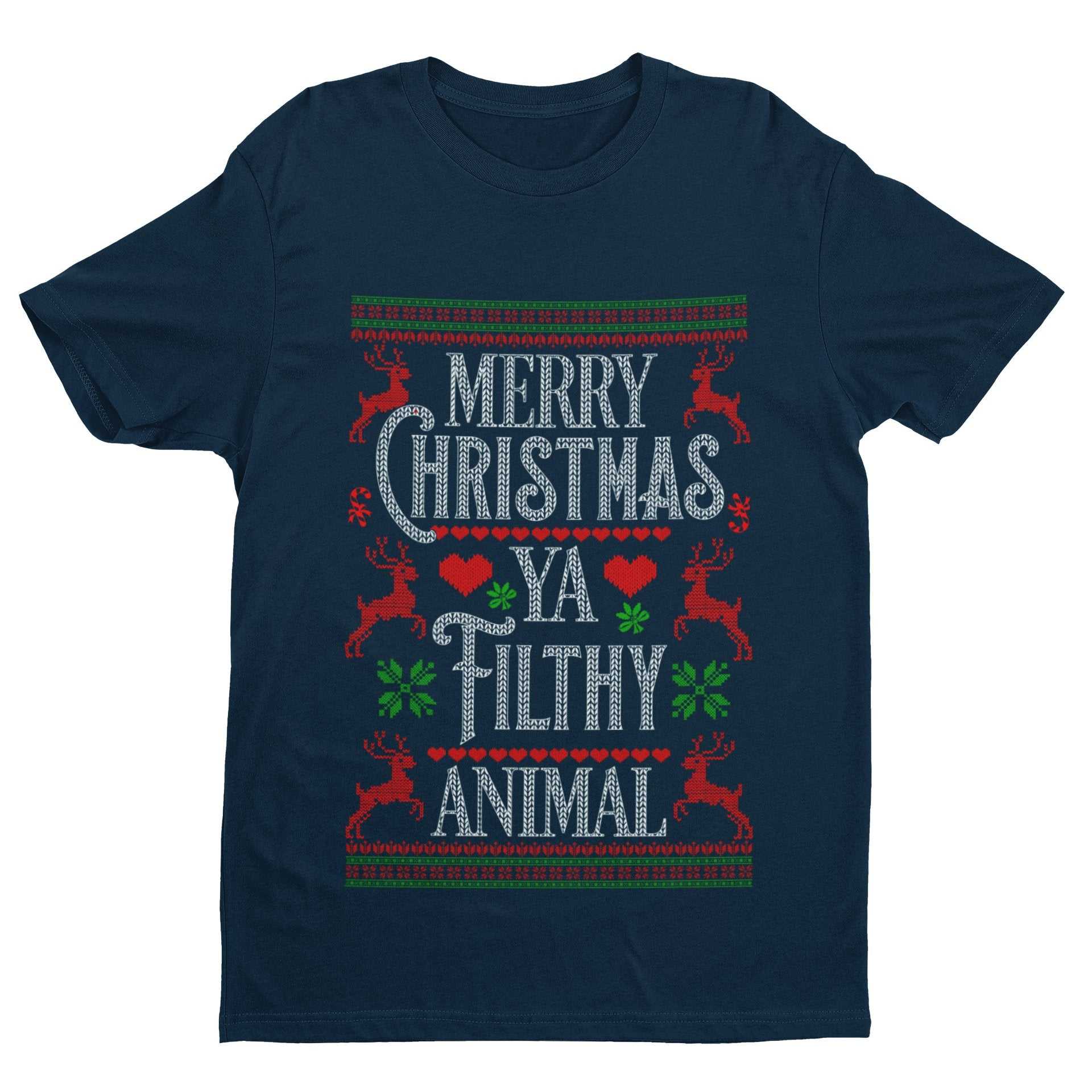 Funny Christmas T-Shirt Merry Ya Filthy Animal Xmas Jumper Style Alone Home Gift Sweatshirt