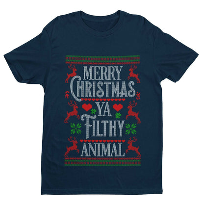 Funny Christmas T-Shirt Merry Ya Filthy Animal Xmas Jumper Style Alone Home Gift Sweatshirt