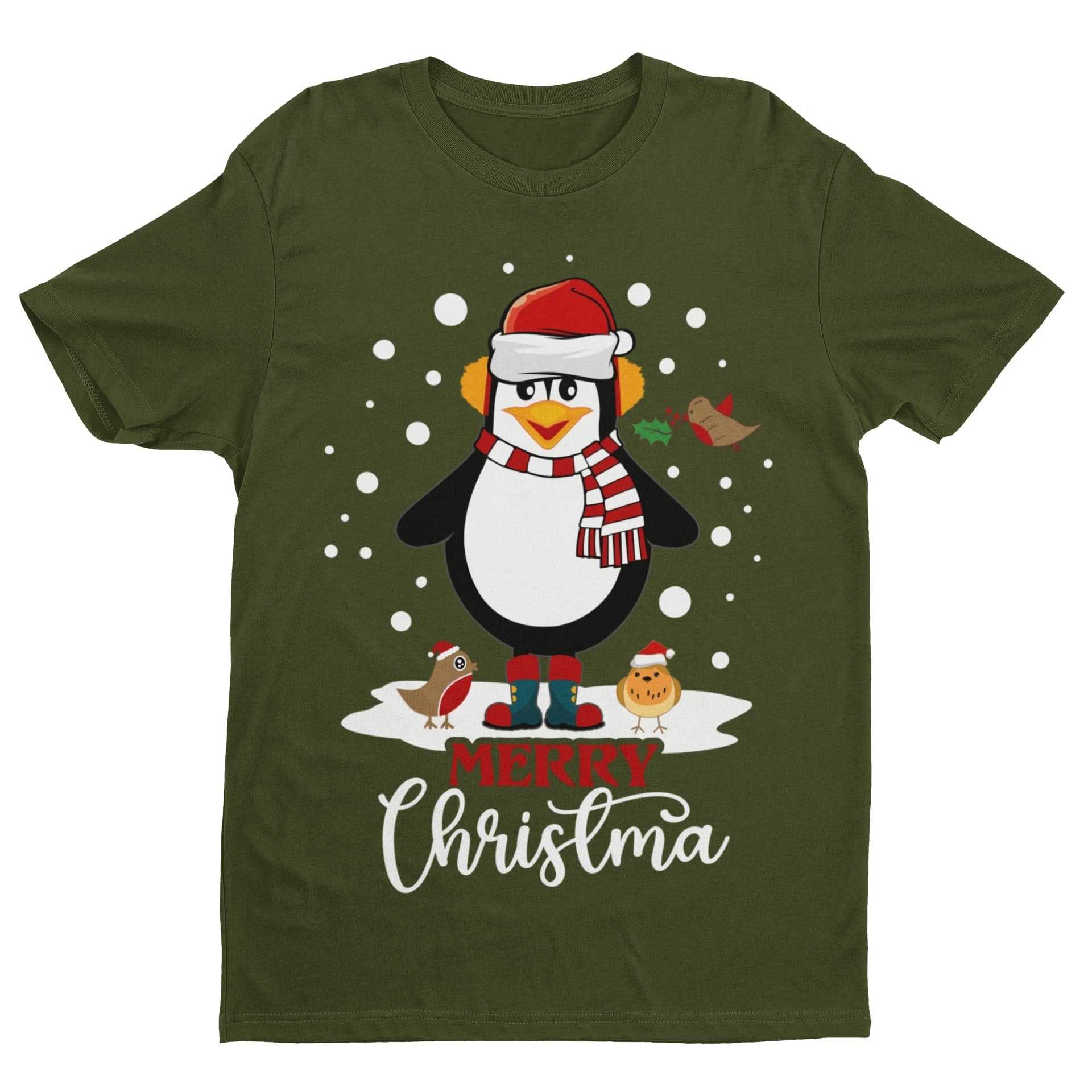 Funny Cute Christmas T-Shirt MERRY CHRISTMA Penguin Novelty Gift XMas T-Shirt