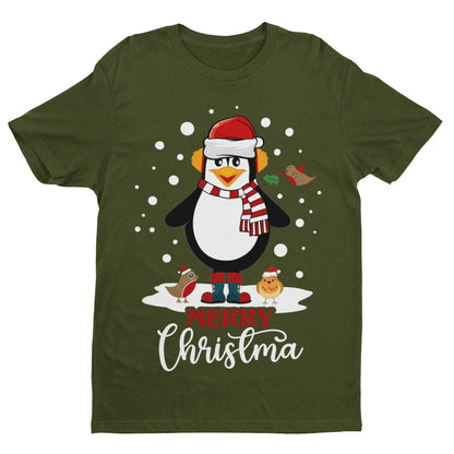 Funny Cute Christmas T-Shirt MERRY CHRISTMA Penguin Novelty Gift XMas T-Shirt