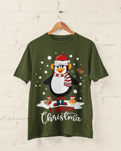 Funny Cute Christmas T-Shirt MERRY CHRISTMA Penguin Novelty Gift XMas T-Shirt