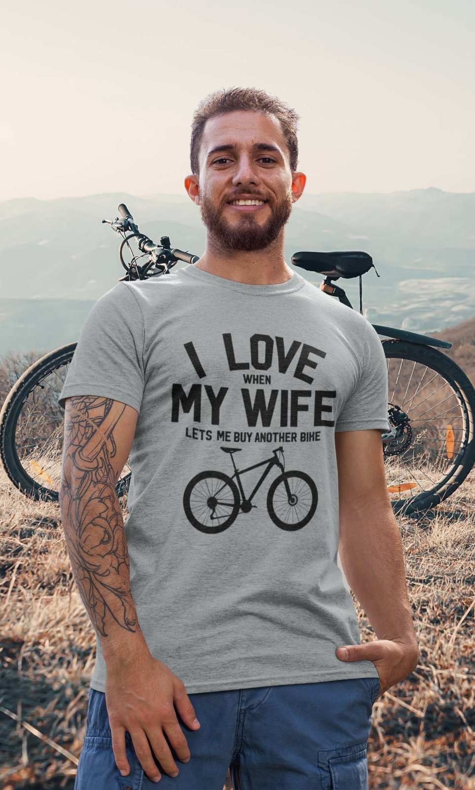 Funny Cycling T-Shirt I Love When My Wife Lets Me Buy Another Bike Dad Joke Gift T-Shirt