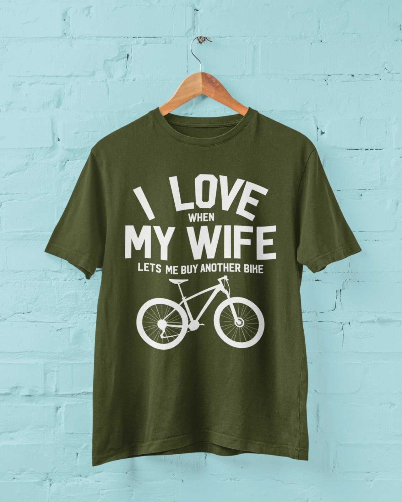 Funny Cycling T-Shirt I Love When My Wife Lets Me Buy Another Bike Dad Joke Gift T-Shirt