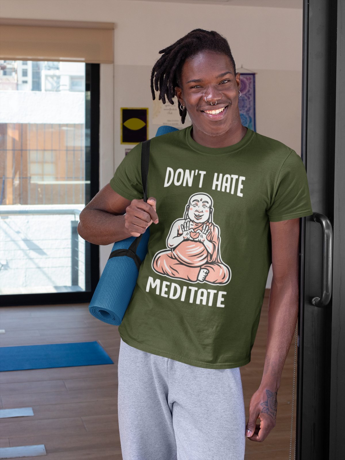 Funny Don't Hate Meditate T-Shirt Buddah Yoga Mindfulness Wellness Meditation