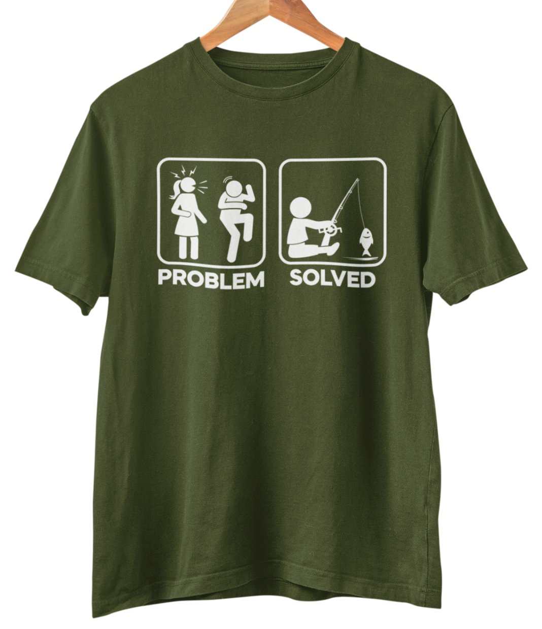Funny Fishing T-Shirt PROBLEM SOLVED Nagging Wife go Angling Gift Fisherman T-Shirt