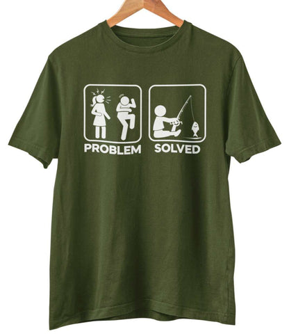 Funny Fishing T-Shirt PROBLEM SOLVED Nagging Wife go Angling Gift Fisherman T-Shirt