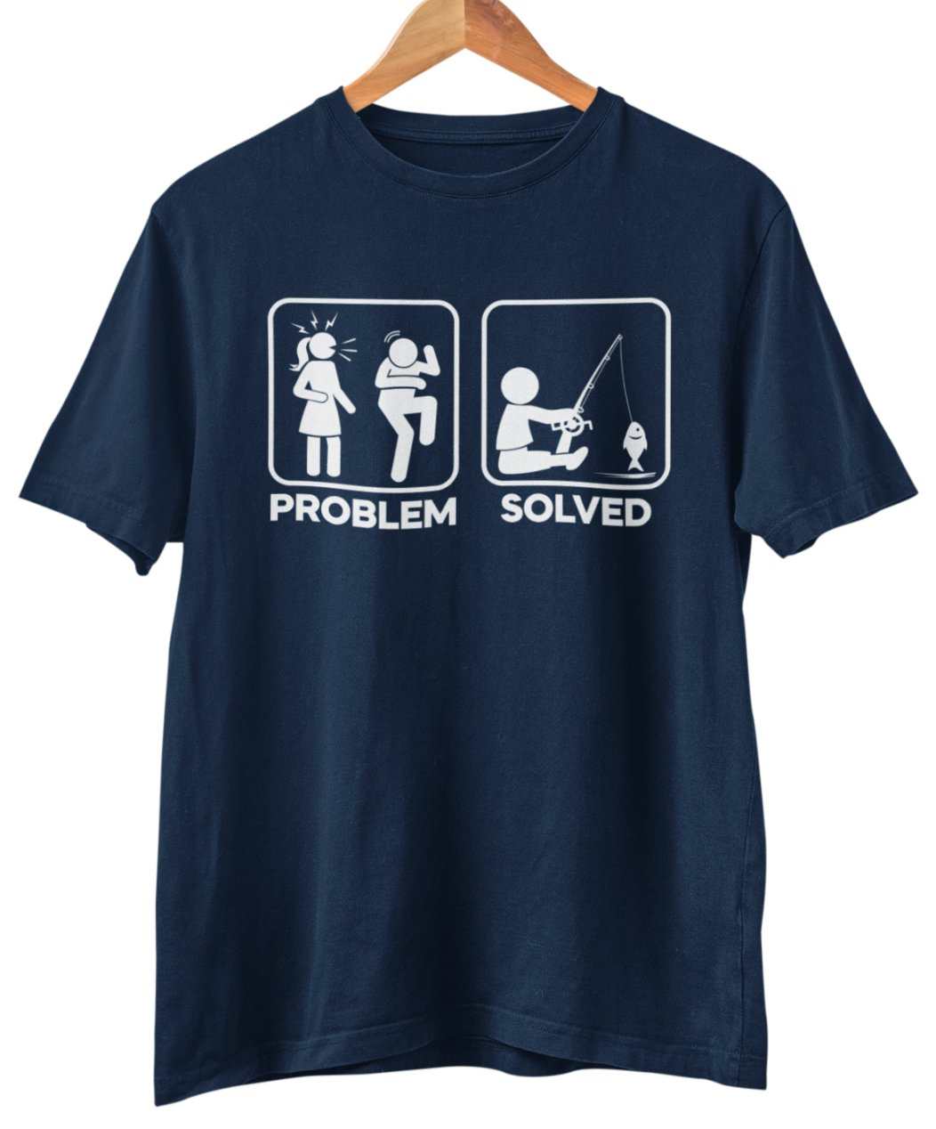 Funny Fishing T-Shirt PROBLEM SOLVED Nagging Wife go Angling Gift Fisherman T-Shirt