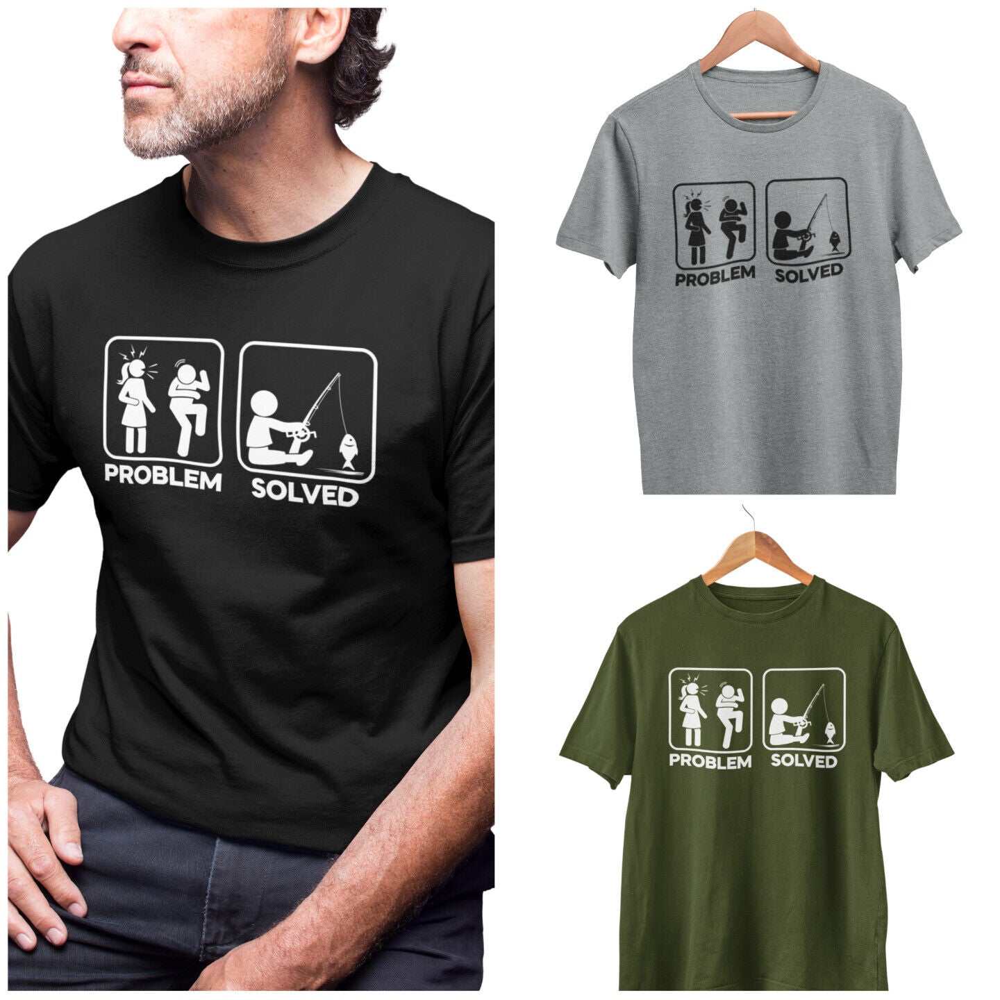 Funny Fishing T-Shirt PROBLEM SOLVED Nagging Wife go Angling Gift Fisherman T-Shirt