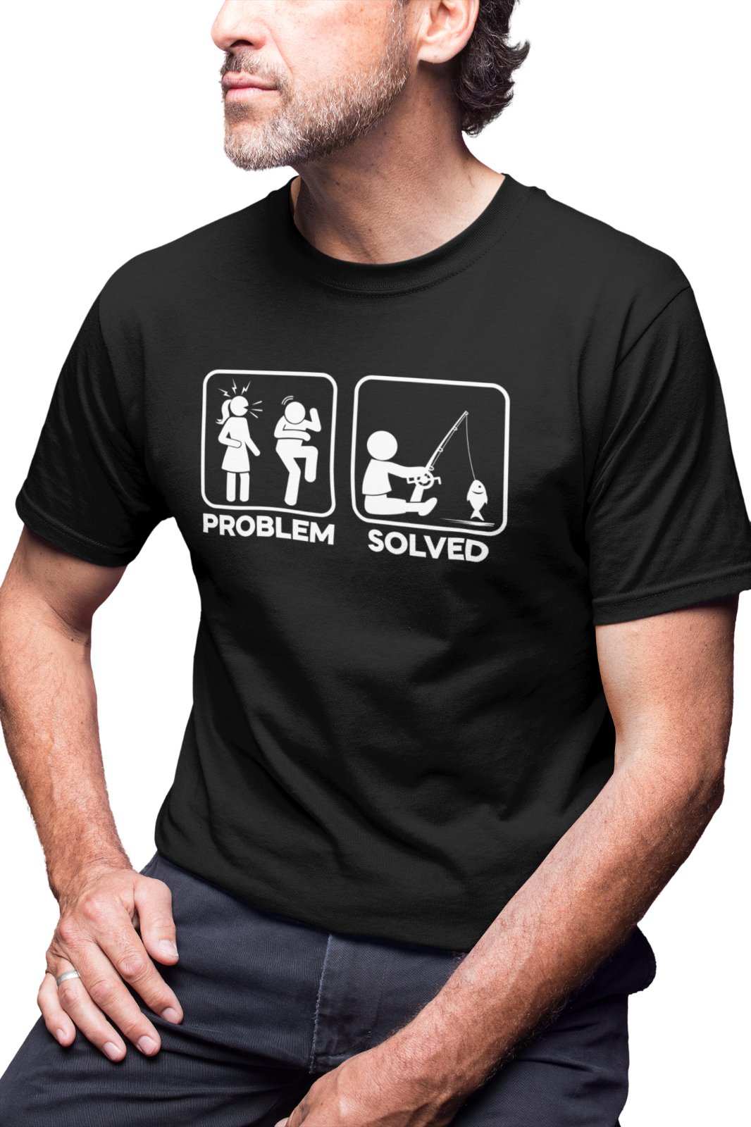Funny Fishing T-Shirt PROBLEM SOLVED Nagging Wife go Angling Gift Fisherman T-Shirt