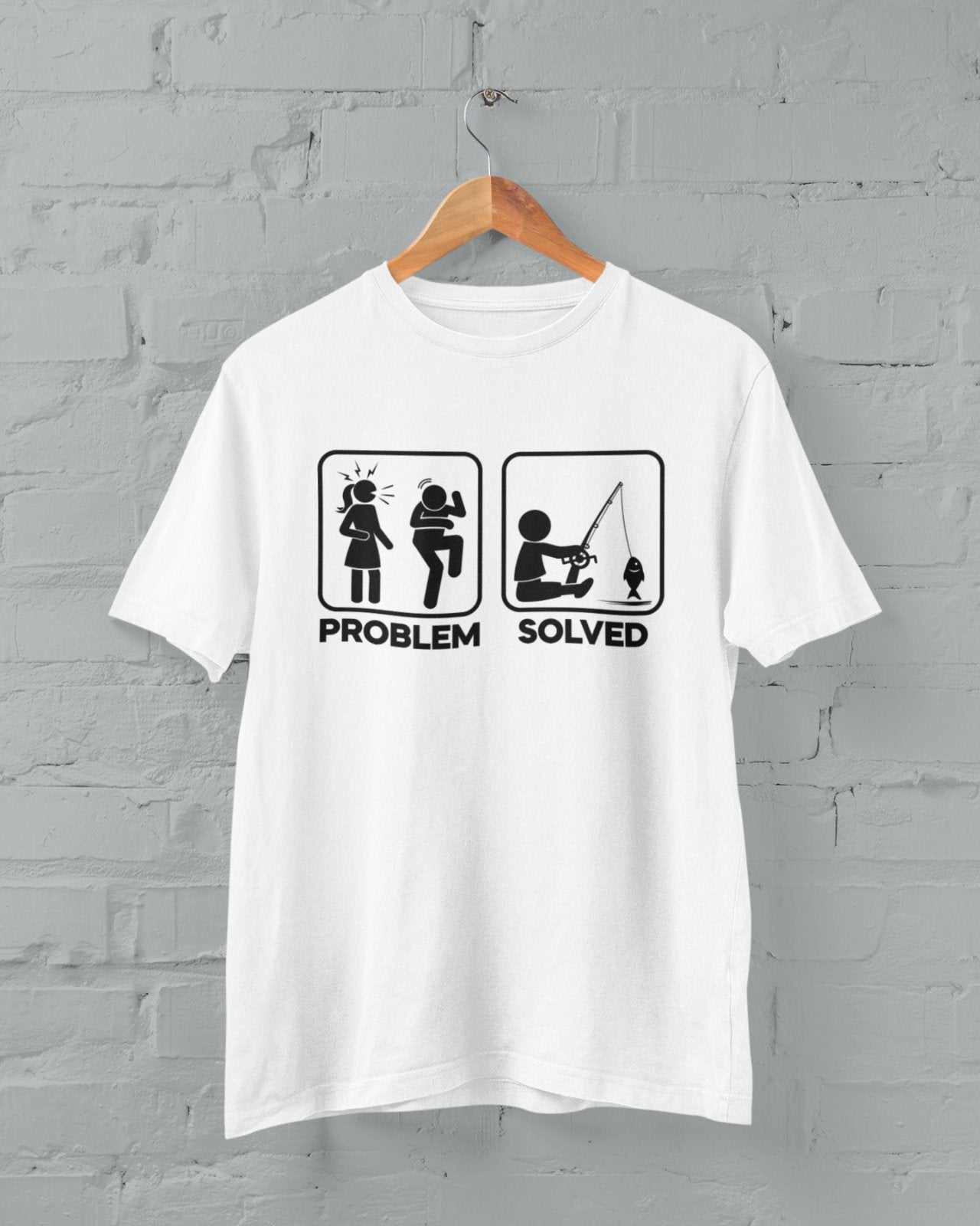 Funny Fishing T-Shirt PROBLEM SOLVED Nagging Wife go Angling Gift Fisherman T-Shirt