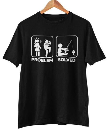Funny Fishing T-Shirt PROBLEM SOLVED Nagging Wife go Angling Gift Fisherman T-Shirt