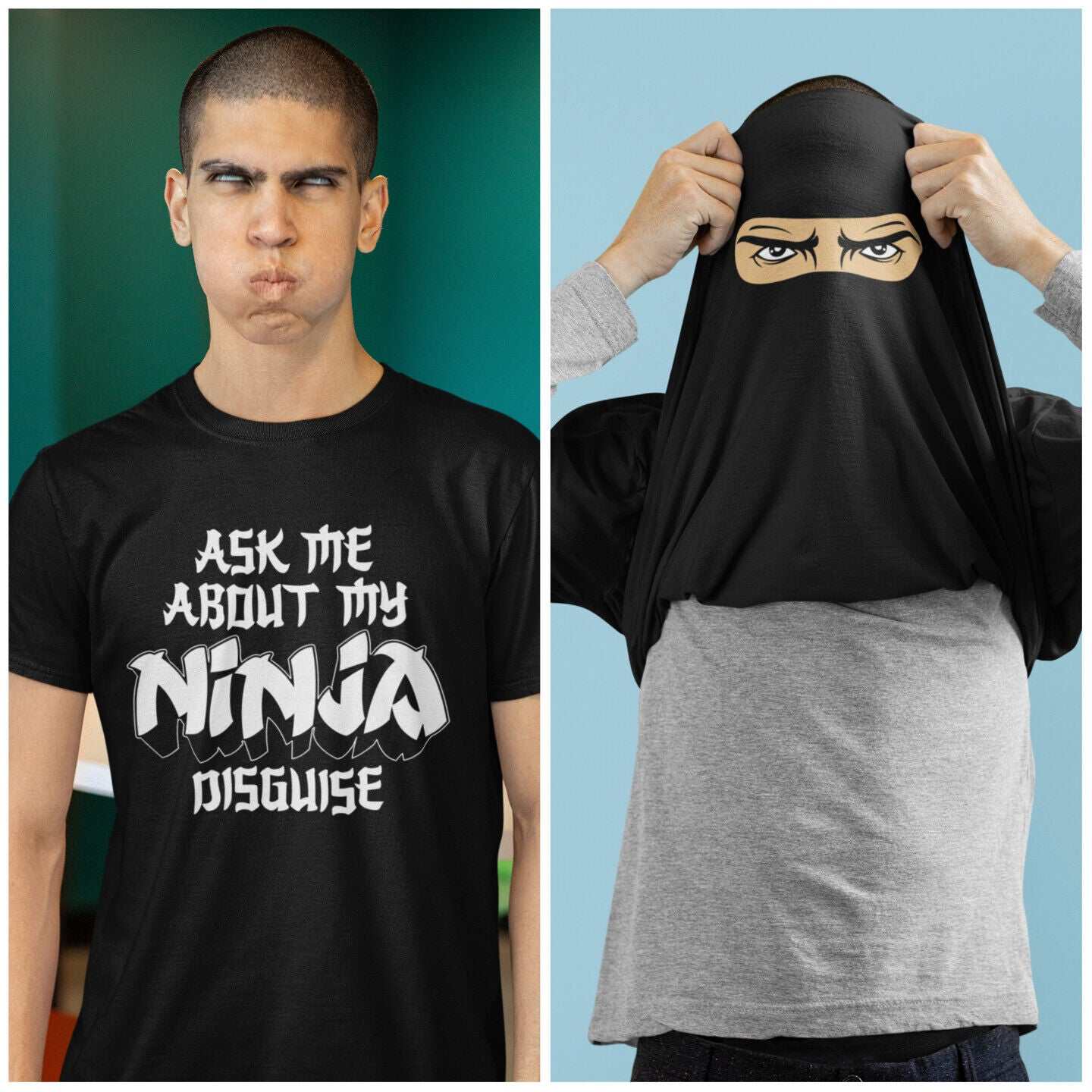 Funny Flip T-Shirt ASK ME ABOUT MY NINJA DISGUISE - Eyes Inside Funny Costume T-Shirt