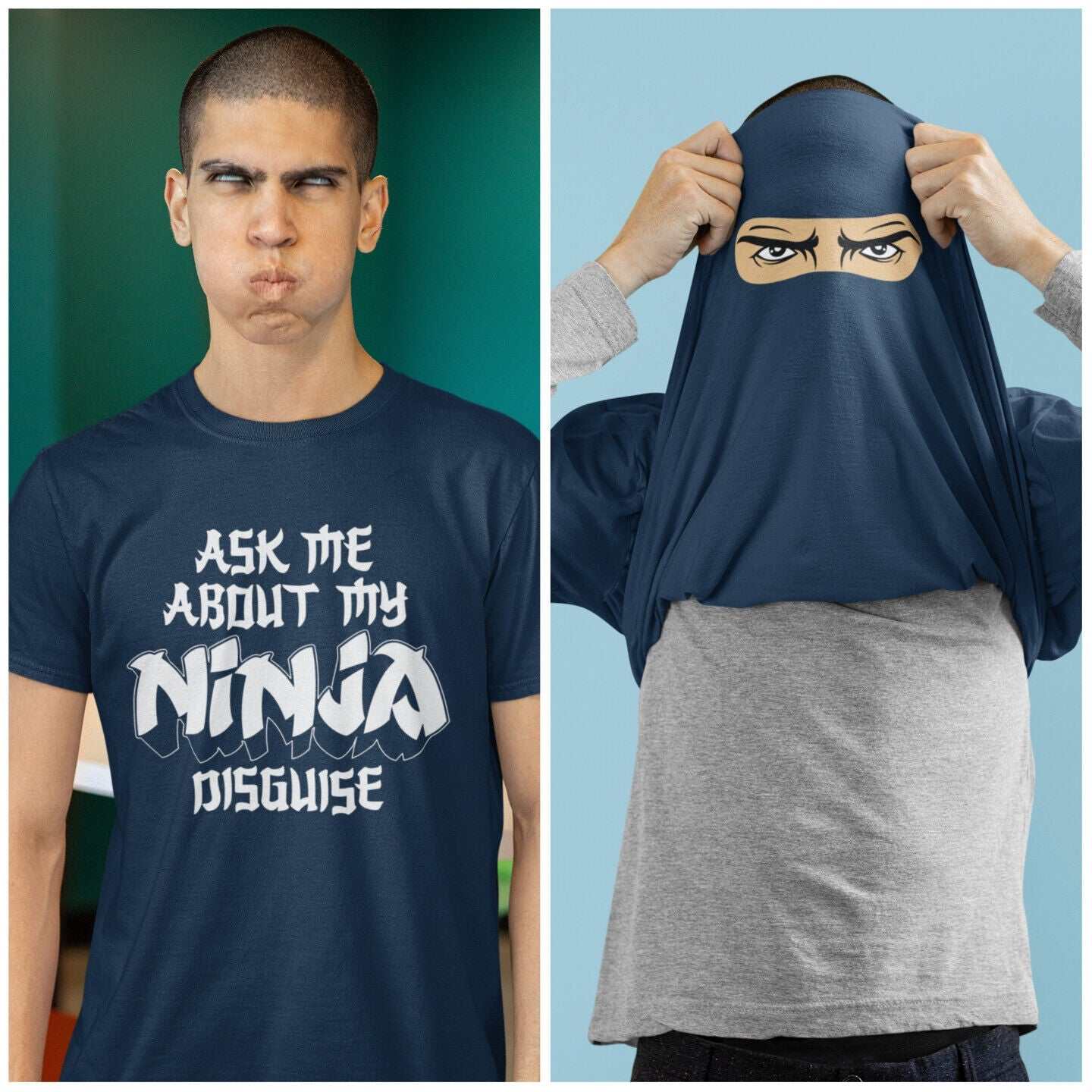Funny Flip T-Shirt ASK ME ABOUT MY NINJA DISGUISE - Eyes Inside Funny Costume T-Shirt