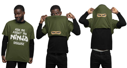 Funny Flip T-Shirt ASK ME ABOUT MY NINJA DISGUISE - Eyes Inside Funny Costume T-Shirt