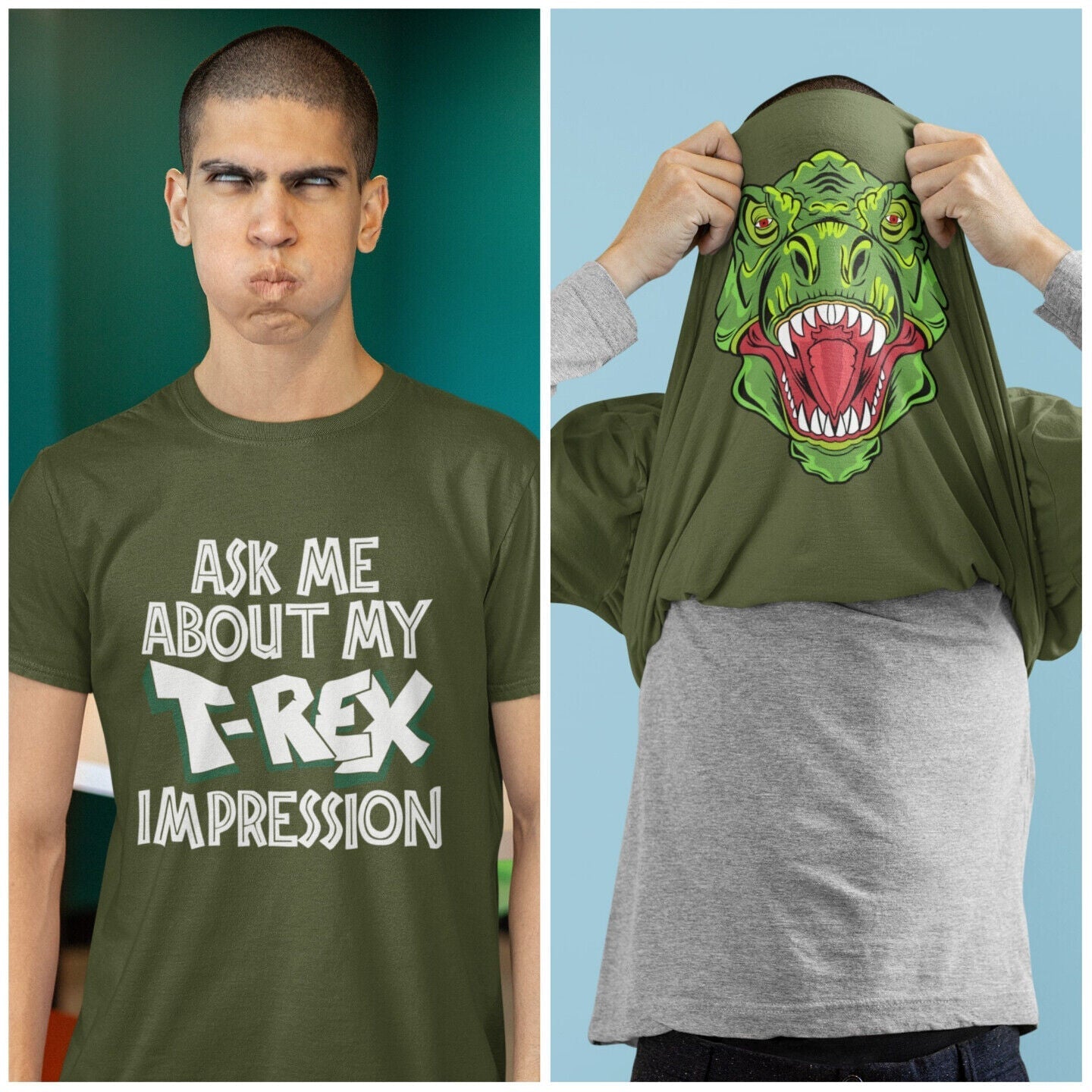 Funny Flip T-Shirt ASK ME ABOUT MY T - REX IMPRESSION Costume T-Shirt Dinosaur T-Shirt T-Shirt