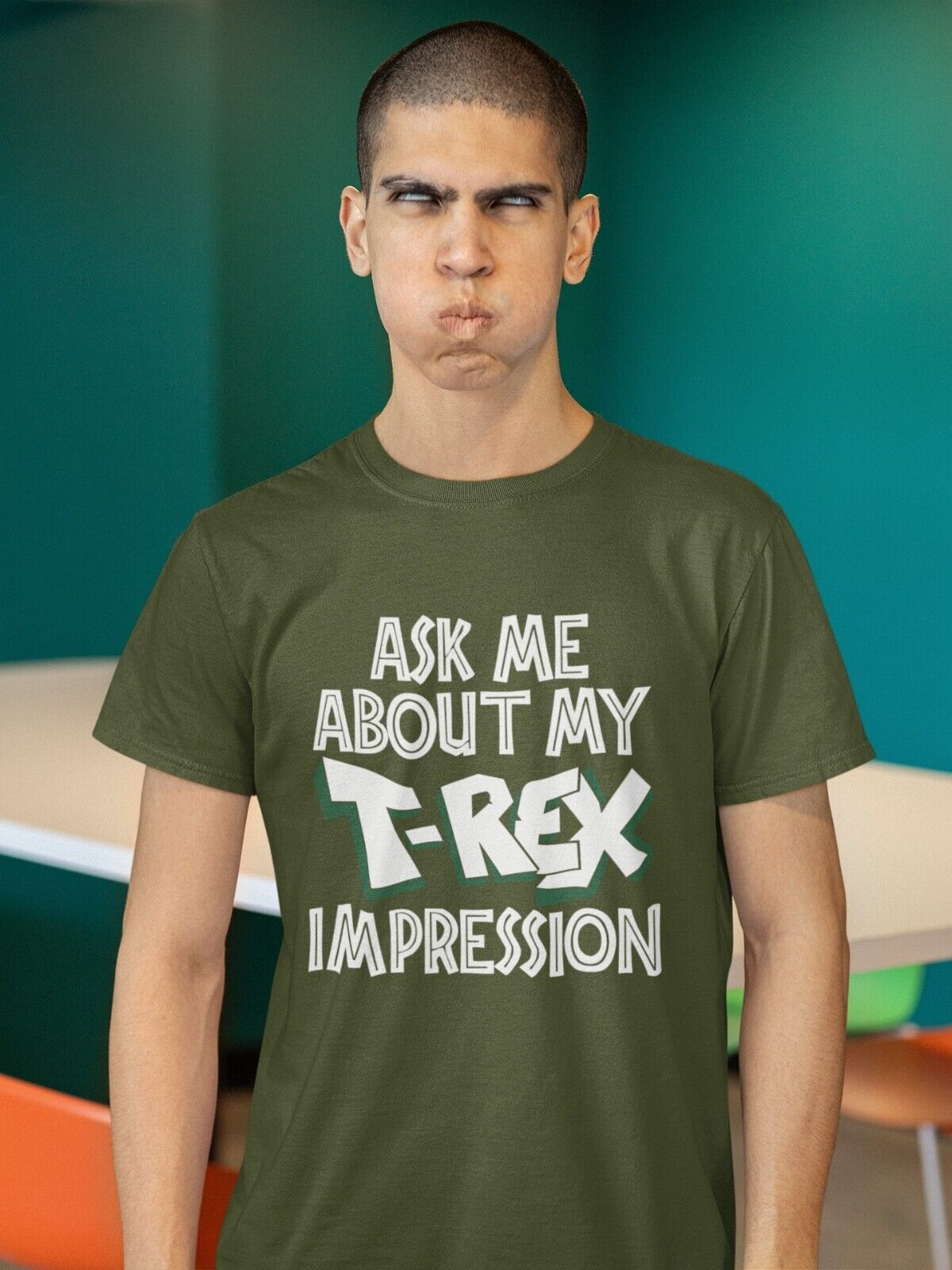 Funny Flip T-Shirt ASK ME ABOUT MY T - REX IMPRESSION Costume T-Shirt Dinosaur T-Shirt T-Shirt