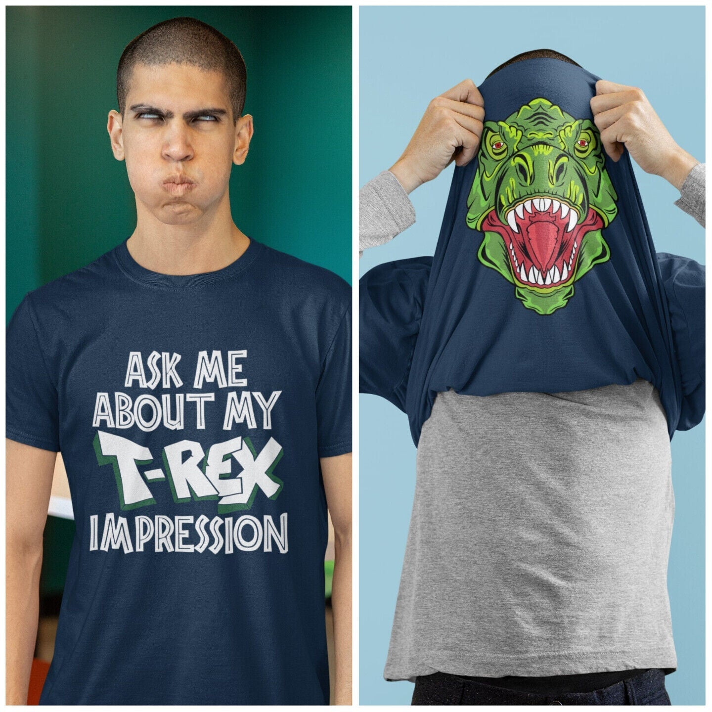 Funny Flip T-Shirt ASK ME ABOUT MY T - REX IMPRESSION Costume T-Shirt Dinosaur T-Shirt T-Shirt