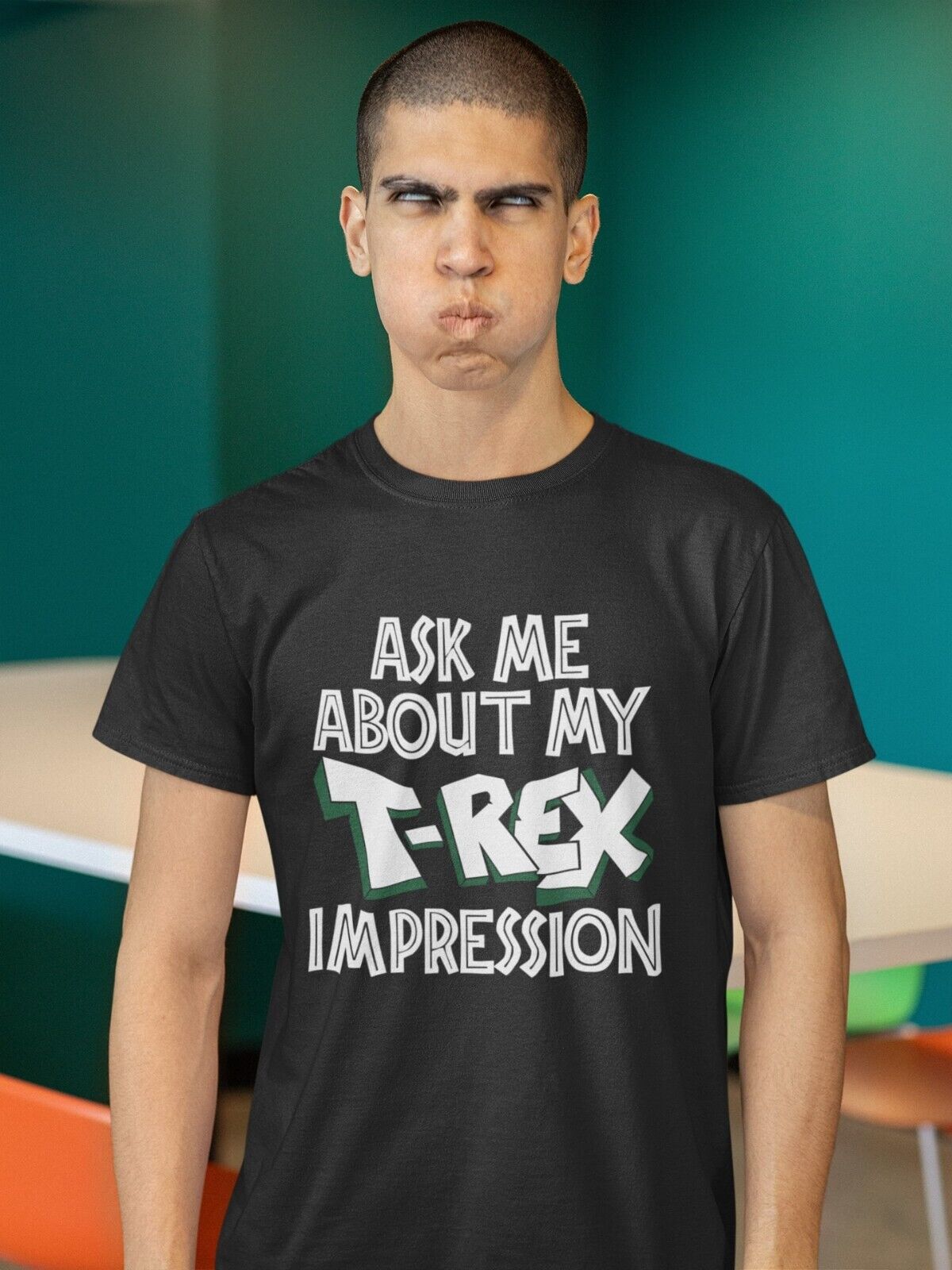 Funny Flip T-Shirt ASK ME ABOUT MY T - REX IMPRESSION Costume T-Shirt Dinosaur T-Shirt T-Shirt