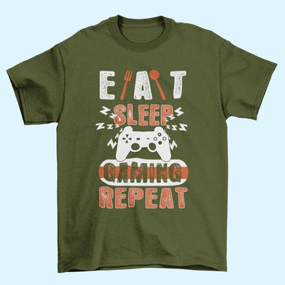 Funny Gamer T-Shirt EAT SLEEP GAMING REPEAT Sizes Small to 6XL Video Games Gift T-Shirt