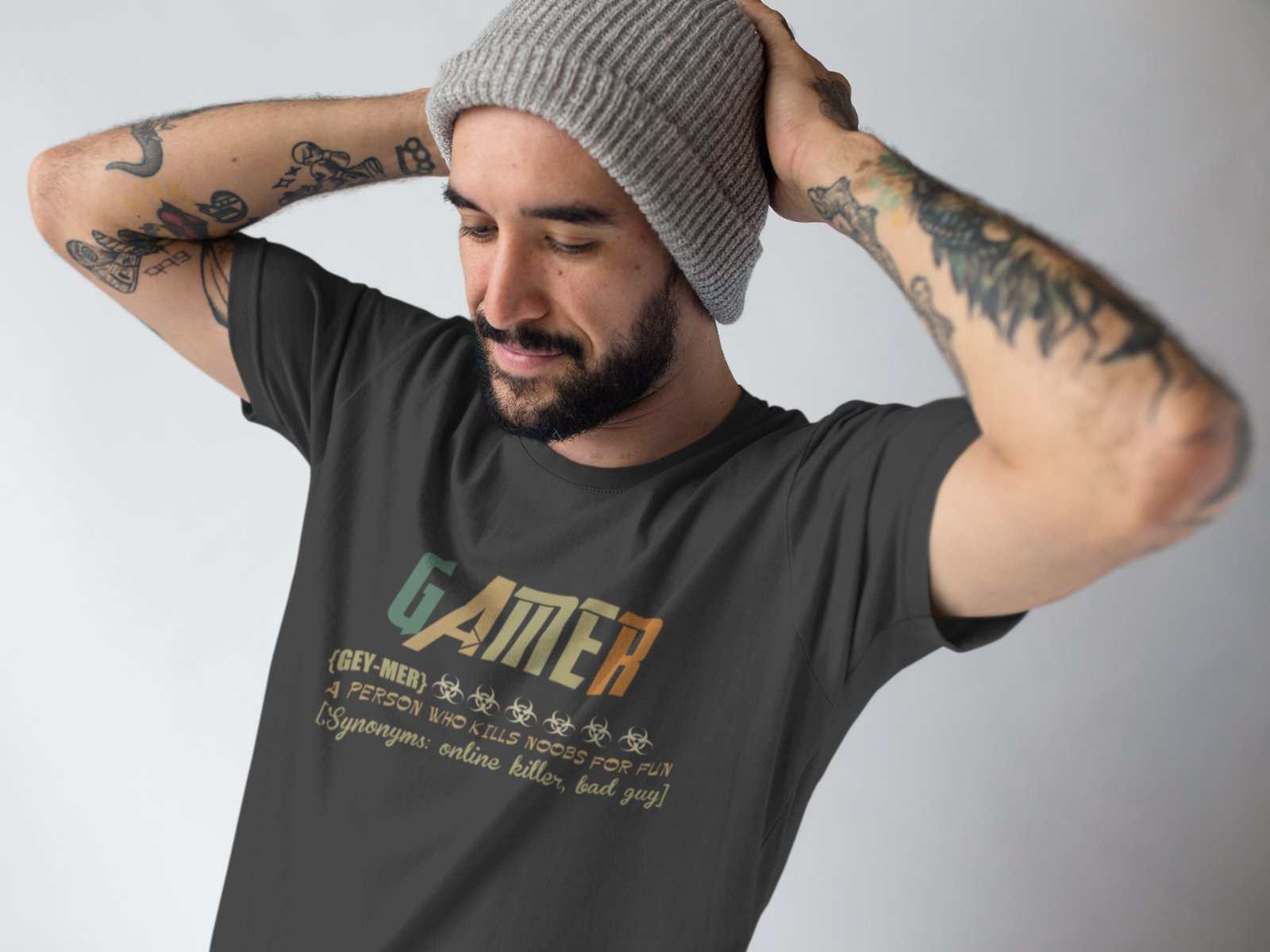 Funny Gaming T-Shirt GAMER DICTIONARY DEFINITION Kills Noobs For Fun Gey - Mer T-Shirt